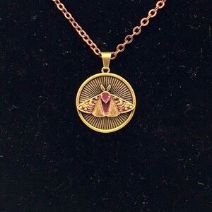 Brass Moth Pendant with Copper Chain 24"